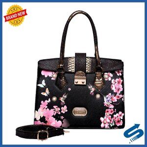 Structured Vegan Leather Satchel with Adjustable Strap, 12.75" W